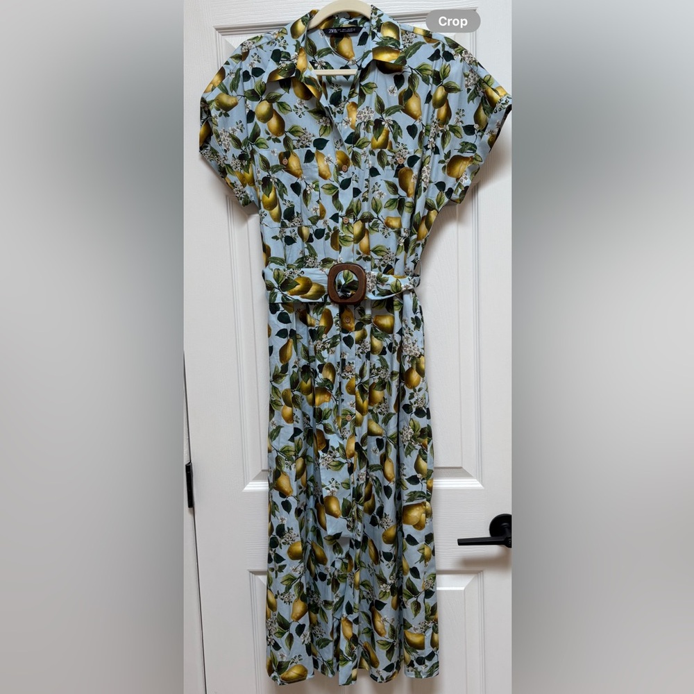 Zara Blue and White Puff Sleeve Wrap Dress